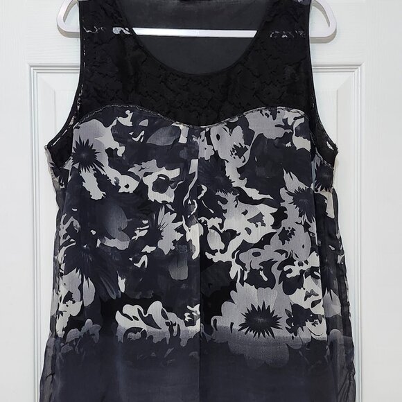 Dex Women's Sleeveless Lace Flowy Top ~ Gray and Black ~ Size XL (Extra Large) ~ - Picture 2 of 5